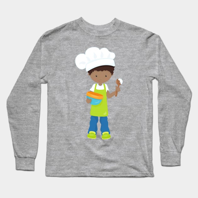 African American Boy, Baking, Baker, Bakery, Apron Long Sleeve T-Shirt by Jelena Dunčević